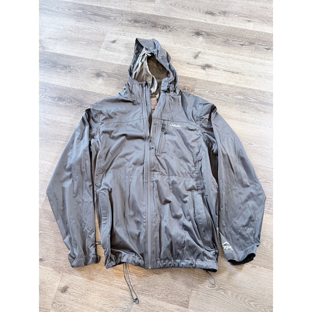 Cabela's XPG Jacket Mens Medium Black Hooded Waterproof 4MOST DRY-PLUS Shell
